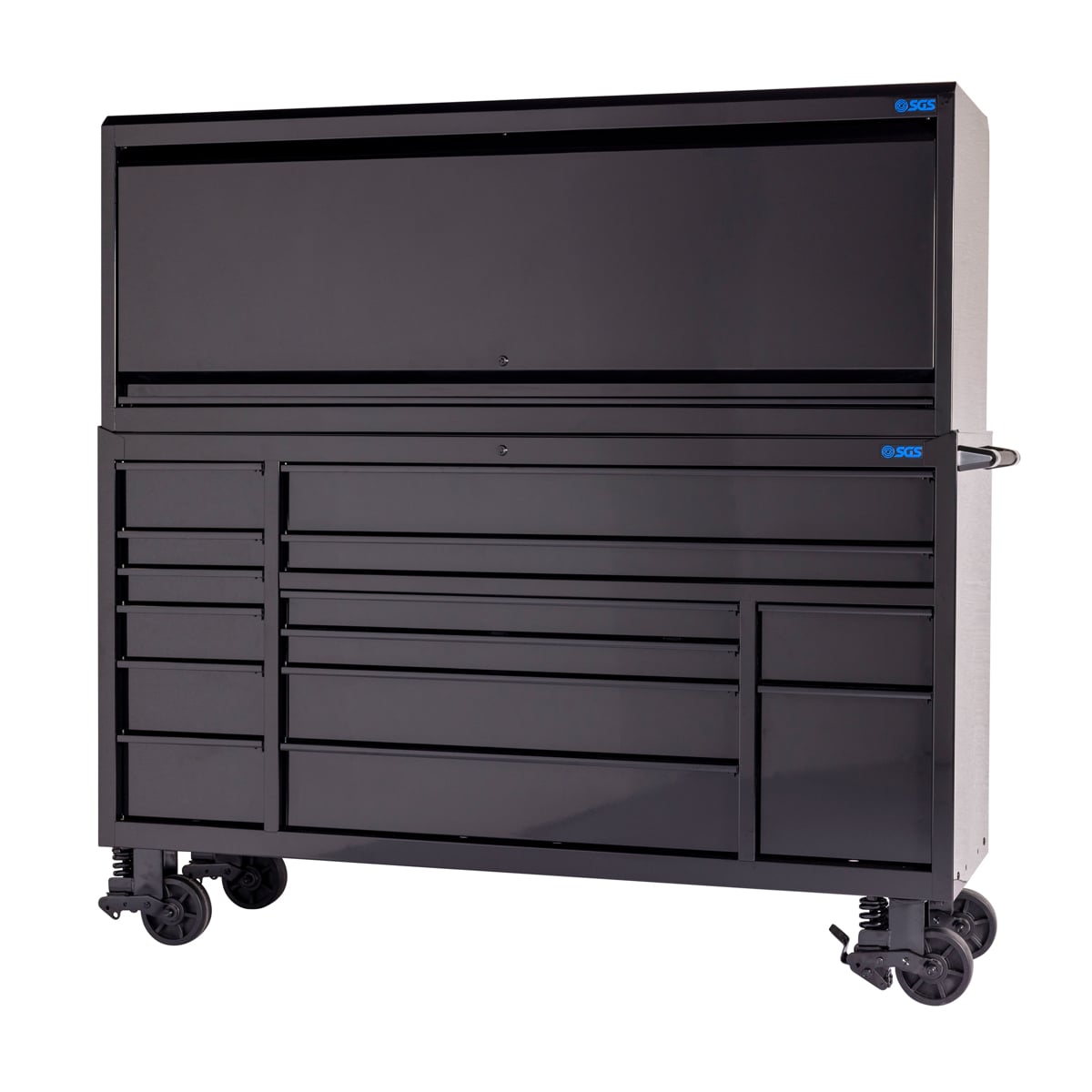 SGS Pro 72in 14 Drawer Roller Cabinet with Top Hutch | Black